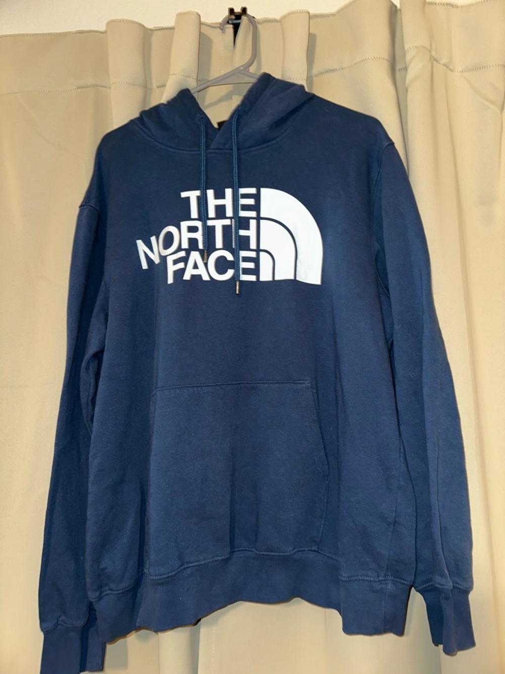 The North Face Men's Dark Blue Pullover Hoodie with White Logo